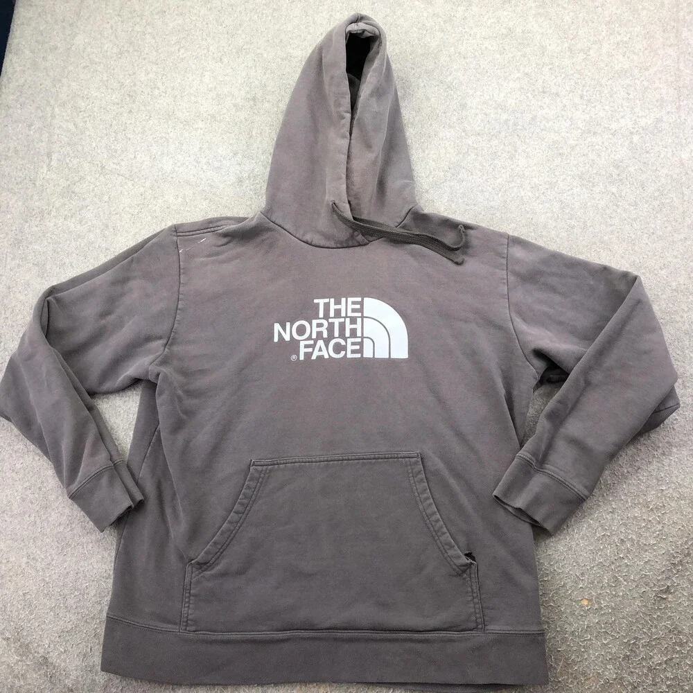 The North Face Hoodie Mens XL Gray Pullover Fleece Sweatshirt Big Logo